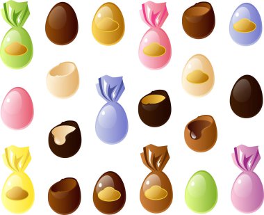 Çeşitli çikolata dolu paskalya yumurtalarının vektör çizimi