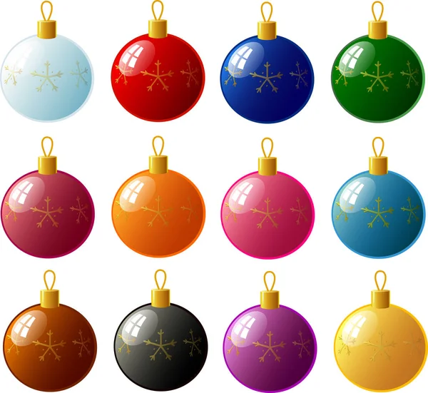 Vector Illustration Various Colorful Christmas Mas Baubles Ball Globes Ornaments — Stock Vector