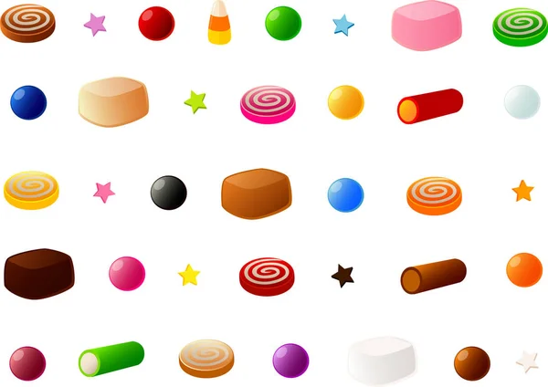 Vektor Illustration Verschiedener Arten Von Bonbons Karamellen Und Pralinen — Stockvektor