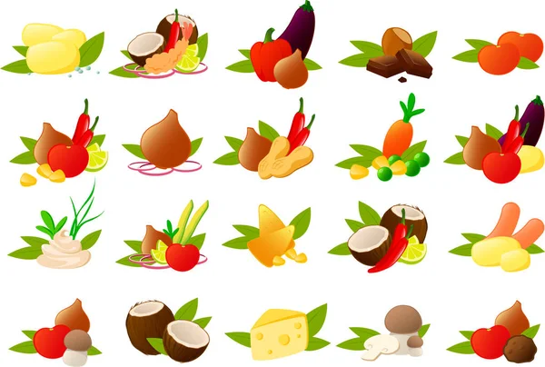 Ilustración Vectorial Frutas Verduras Decorativamente Dispuestas — Vector de stock