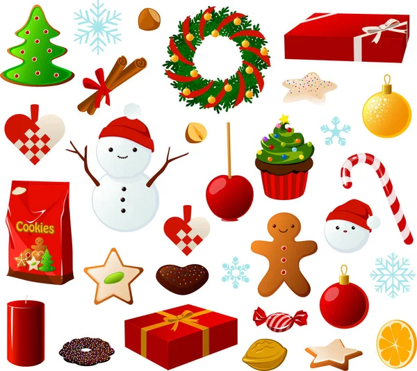 Vector Illustration Various Christmas Mas Items — Stock Vector