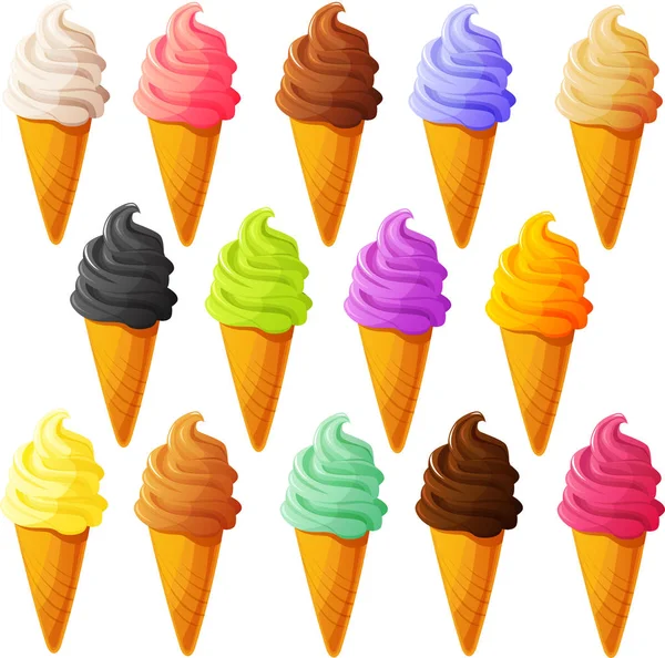 Ilustración Vectorial Varios Tipos Helados Sobre Fondo Blanco Aislado — Vector de stock