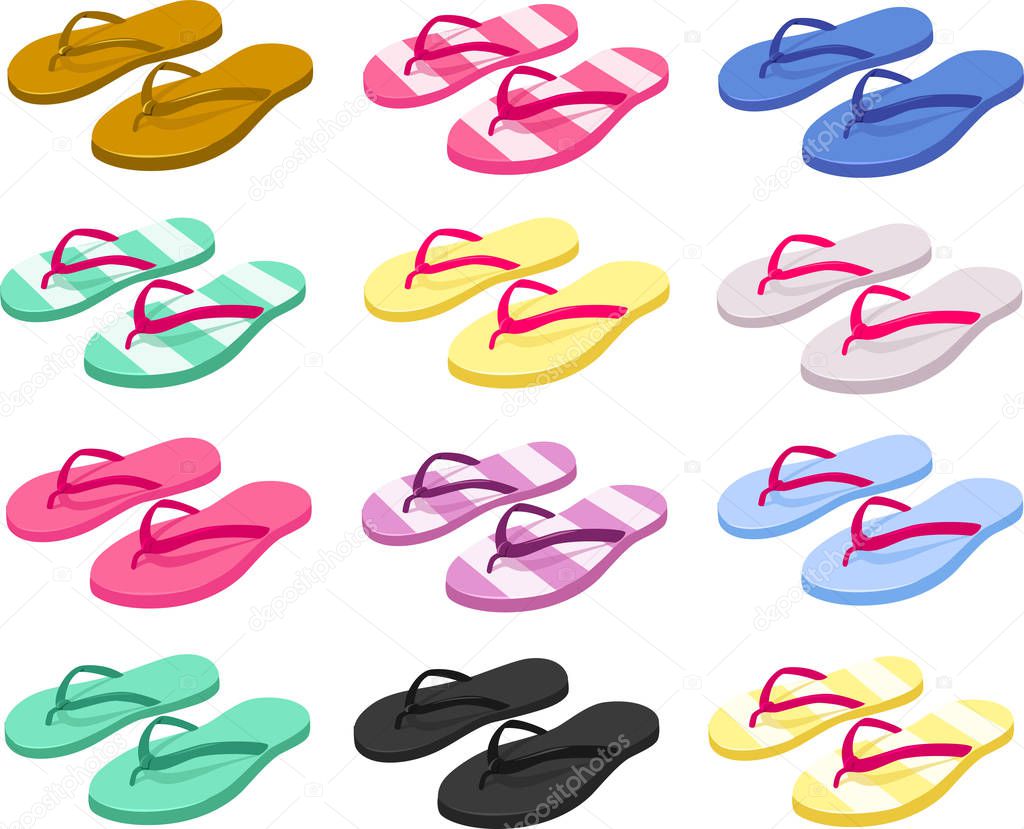 Vector illustration of various kinds of colorful summer flip flop sandals