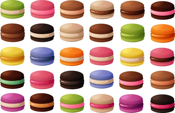 Vector Illustration Various Colorful French Macarons Macaroons Isolated White Background — Stock Vector