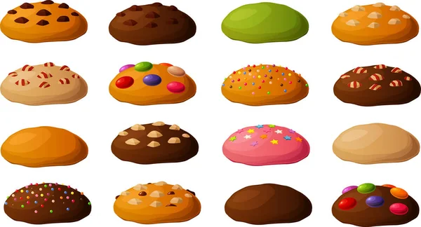 Ilustración Vectorial Varias Galletas Con Coberturas Aisladas Sobre Fondo Blanco — Vector de stock