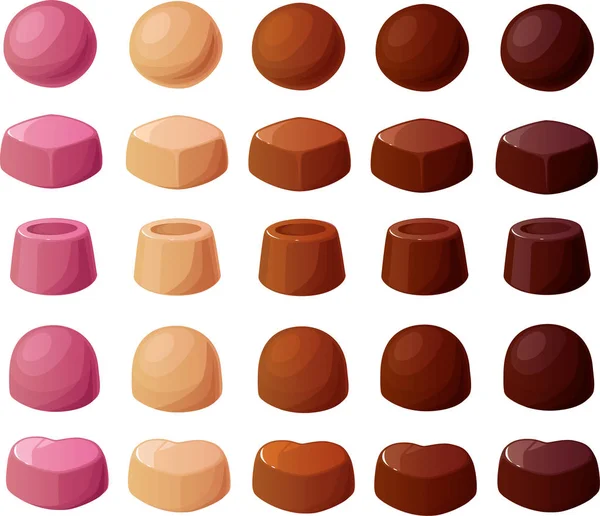 Ilustração Vetorial Vários Tipos Trufas Chocolate Recheadas Pralinas Bombons Isolados —  Vetores de Stock