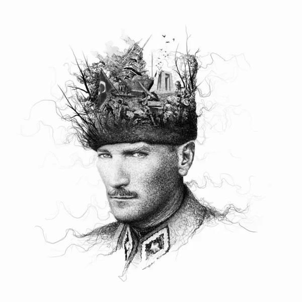 Mustafa Kemal Atatürk Kolajı Türkiye Cumhurbaşkanı Lider Çizim — Stok fotoğraf