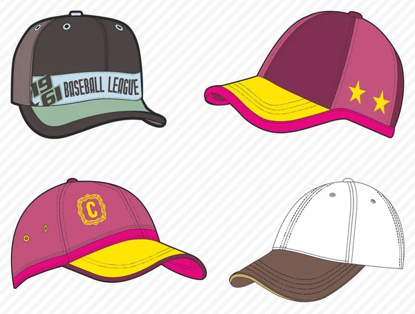Renkli Spor Şapkalar Erkek Aksesuarları Kadın Modası Başlık Spor Şapka — Stok Vektör