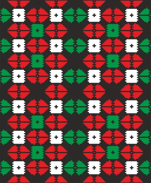 Geometrik Şekilli Noel Deseni Kırmızı Arka Planda Yeşil Beyaz Pürüzsüz — Stok Vektör