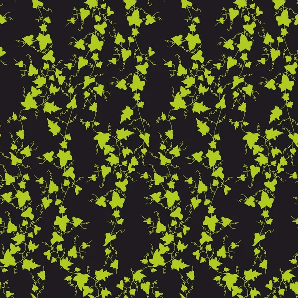 Små Gröna Blad Illustration Svart Bakgrund Blommigt Sömlöst Mönster Vektor — Stock vektor