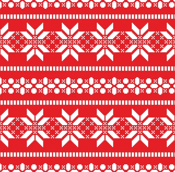 Kırmızı arka planda beyaz kar taneleri olan bir Noel resmi. Kağıt ya da kumaş için kusursuz yeni yıl baskısı. Süveter deseni. - vektör