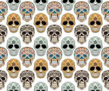 Süslü desenli renkli Kafatası. Cadılar Bayramı. Kusursuz modern soyut arka plan. - vektör