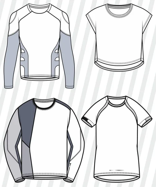 Spor kıyafetleri vektör seti. Kıyafet şablonları, tekstil tasvirleri. Tişört, pantolon, şort..