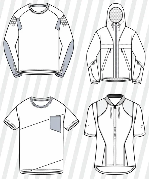 Spor Kıyafetleri Vektör Seti Kıyafet Şablonları Tekstil Tasvirleri Tişört Pantolon — Stok Vektör