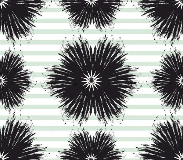 Fleurs Noires Coups Pinceau Motif Floral Monochrome Sans Couture Lignes — Image vectorielle