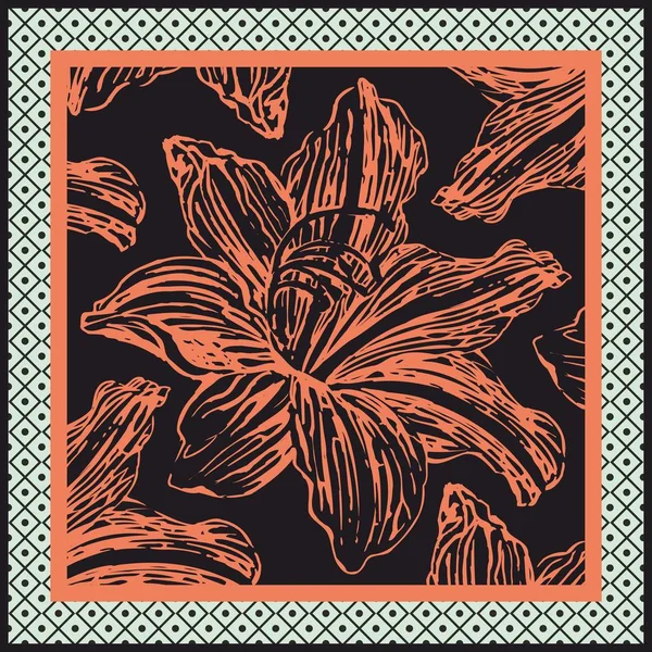 Padrão Floral Desenhado Mão Moldura Geométrica Flor Laranja Isolada Sobre —  Vetores de Stock