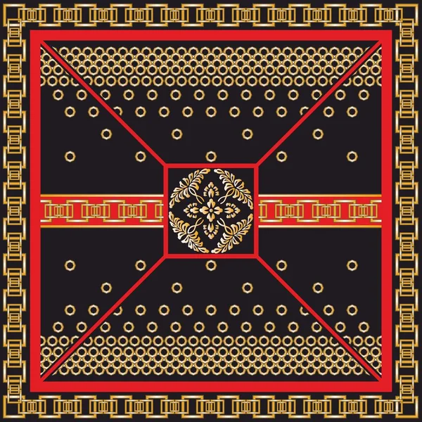 Декоративная Цепь Черном Фоне Красочные Цветы Фон Шаль Бандана Шарф — стоковый вектор