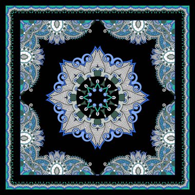 Mendil, bandana, şal ve eşarp için süs deseni. Renkli geometrik arka plan. Kumaş için tekstil dijital baskı. Geleneksel, etnik element..
