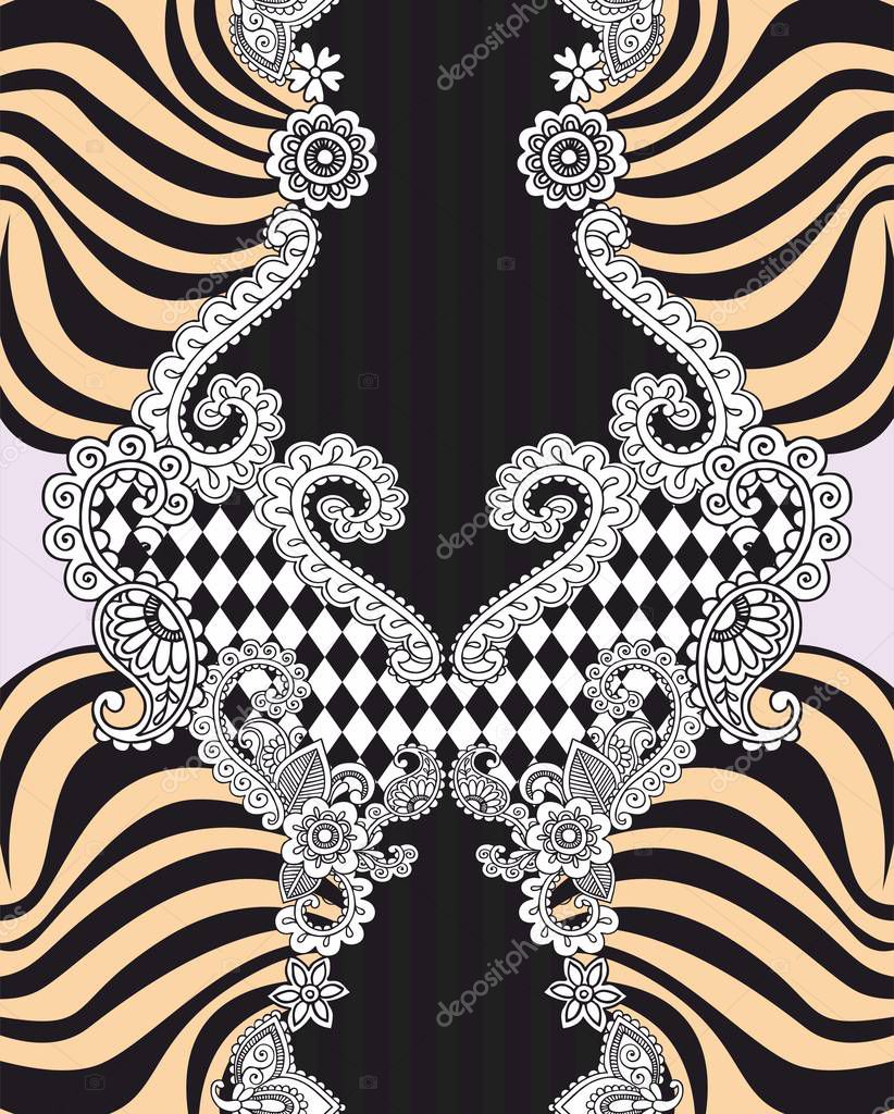 Black and white paisley pattern. Seamless print of fabric. Geometric background. - vector