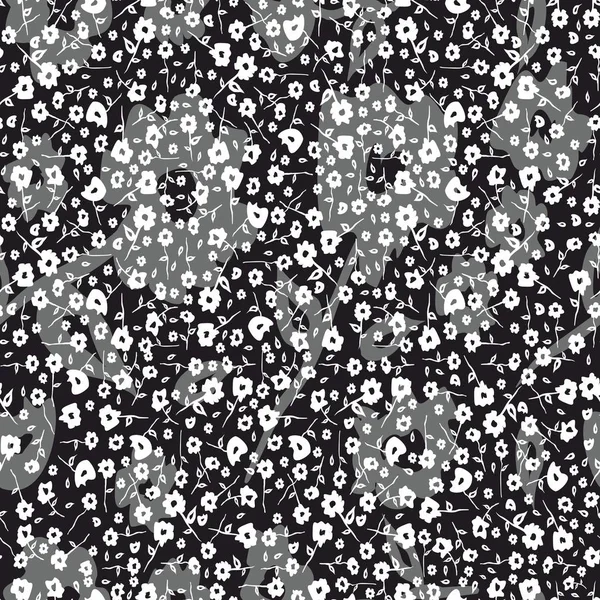 Fleurs Monochromes Sans Couture Isolées Sur Fond Noir Vecteur — Image vectorielle