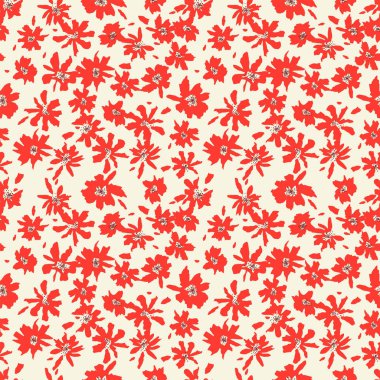 Bej arka planda kusursuz çiçek deseni var. Kumaşın çiçek deseni. Moda tasarımı. - Resim.