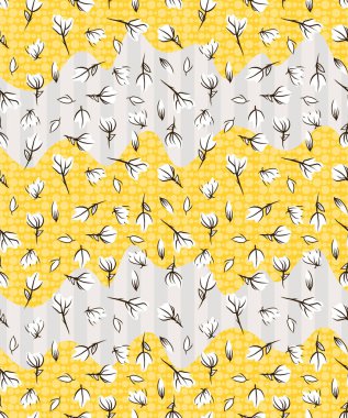 Geometrik daireler ve çizgiler üzerinde beyaz sevimli çiçekler. Kusursuz çiçek desenli kumaş. - Resim.