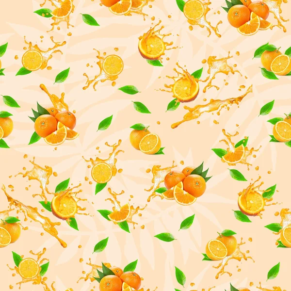 Modello Senza Cuciture Frutta Arancione Con Foglie Illustrazione — Foto Stock