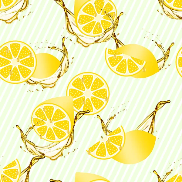 Seamless fresh lemons pattern, splash, diagonal lines. - Illustration