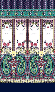 Kumaş baskısı için geleneksel Paisley Çiçek Deseni. Tekstil moda tasarımı. Doğulu, etnik, folk geometrik arka plan. - Resim.