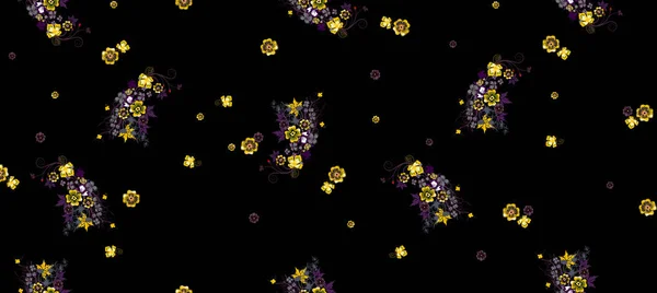 Little Colorful Floral Pattern Black Background Cute Flowers Fashion Design — 스톡 사진