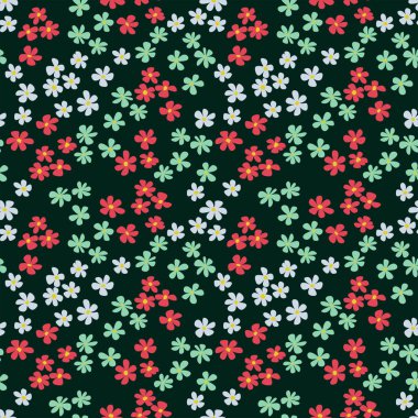 Siyah arka planda sevimli çiçekler. Kusursuz çiçek arkaplanı. Tekstil elementleri Kumaş izi etkisi. - Resim.