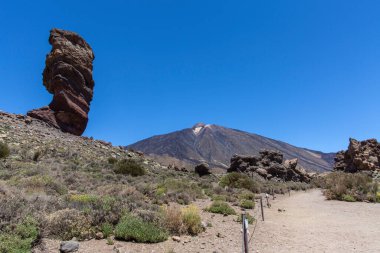 Tenerife 'deki Teide volkanı. İspanya. Kanarya Adaları. Teide, Tenerife 'nin ana ilgi odağı. Volkanın kendisi ve onu çevreleyen alan Teide Ulusal Parkı 'nı oluşturuyor...