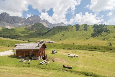 Siktiğimin Passo San Pellegrino 'su. San Pellegrino Geçidi Landescape, Val di Fassa, Trentino Alto Adige, İtalya