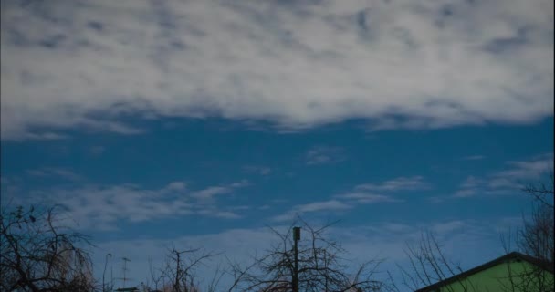 Clouds Running Roofs Houses Autumn Blue Sky Early Morning — Stock Video