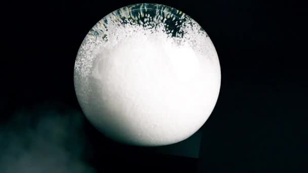 Spinning Snow Globe Black Background White Snow Falling Very Much — Stock Video