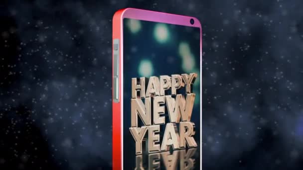 Gelukkig Nieuwjaar Het Mobiele Telefoon Scherm Een Groen Scherm Lijkt — Stockvideo