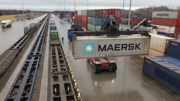 Argo Manejando Las Cargadoras Mueven Contenedores Transporte Terminal Carga — Vídeos de Stock