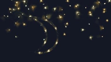 Noel ağacı çelengi gece gökyüzü gibi parıldıyor. Ay yakında yükselecek. Gece gökyüzü ya da Noel çerçevesi şeklinde ışıklar..