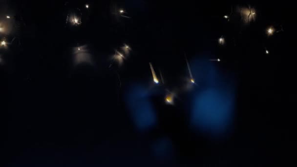 Ghirlanda Dell Albero Natale Brilla Come Cielo Notturno Luci Sotto — Video Stock
