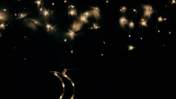 Kerstboombloemenslinger Glinstert Als Nachtelijke Hemel Maan Zal Spoedig Opkomen Lichten — Stockvideo