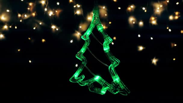 Brillante Árbol Navidad Contra Cielo Nocturno Abstracción Guirnaldas Fondo Para — Vídeos de Stock