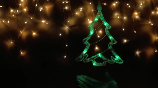 Brillante Árbol Navidad Contra Cielo Nocturno Abstracción Guirnaldas Fondo Para — Vídeos de Stock