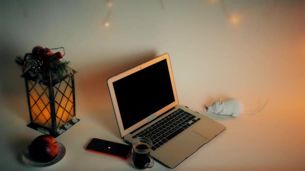 Close Mãos Femininas Com Pulseiras Digitando Teclado Laptop Mãos Mulher — Vídeo de Stock