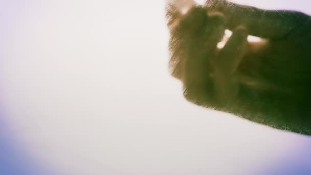 View from below as a cooking brush smears ketchup with herbs for cooking steak on the grill. White background. — 비디오