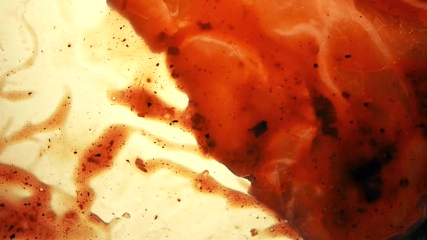 Vue d'en bas comme une brosse à cuire enduit ketchup avec des herbes pour cuire le steak sur le gril. Fond blanc .