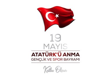 Atatrk, Gençlik ve Spor Günü 'nün 19 Mayıs kutlamaları kutlu olsun. Vektör illüstrasyonu, kartpostal, afiş duvar kağıdı tasarımı.