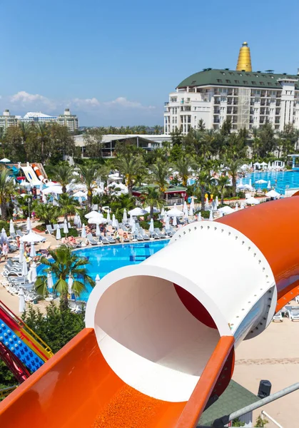 Antalia Turcja Maja 2014 Waterpark Kolorowe Rurki Basenu Hotelu Delphin — Zdjęcie stockowe