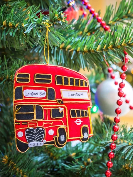 Christmas Tree Decoration British Red Bus — Stock Photo, Image