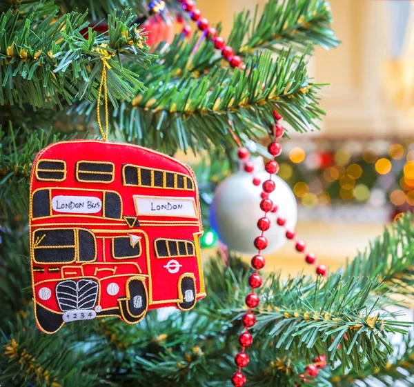 Christmas Tree Decoration British Red Bus — Stock Photo, Image