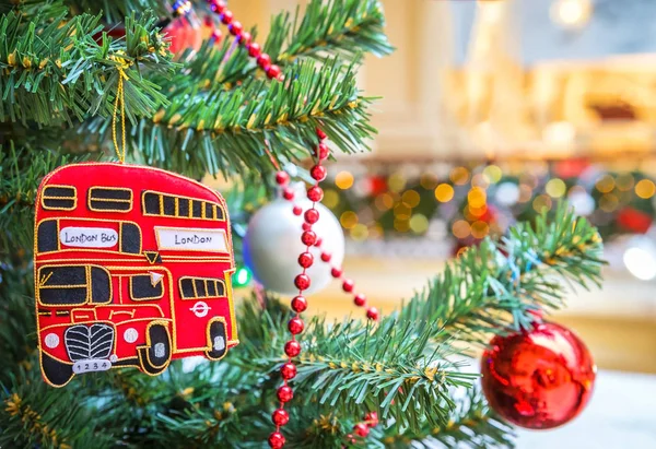 Christmas Tree Decoration British Red Bus — Stock Photo, Image